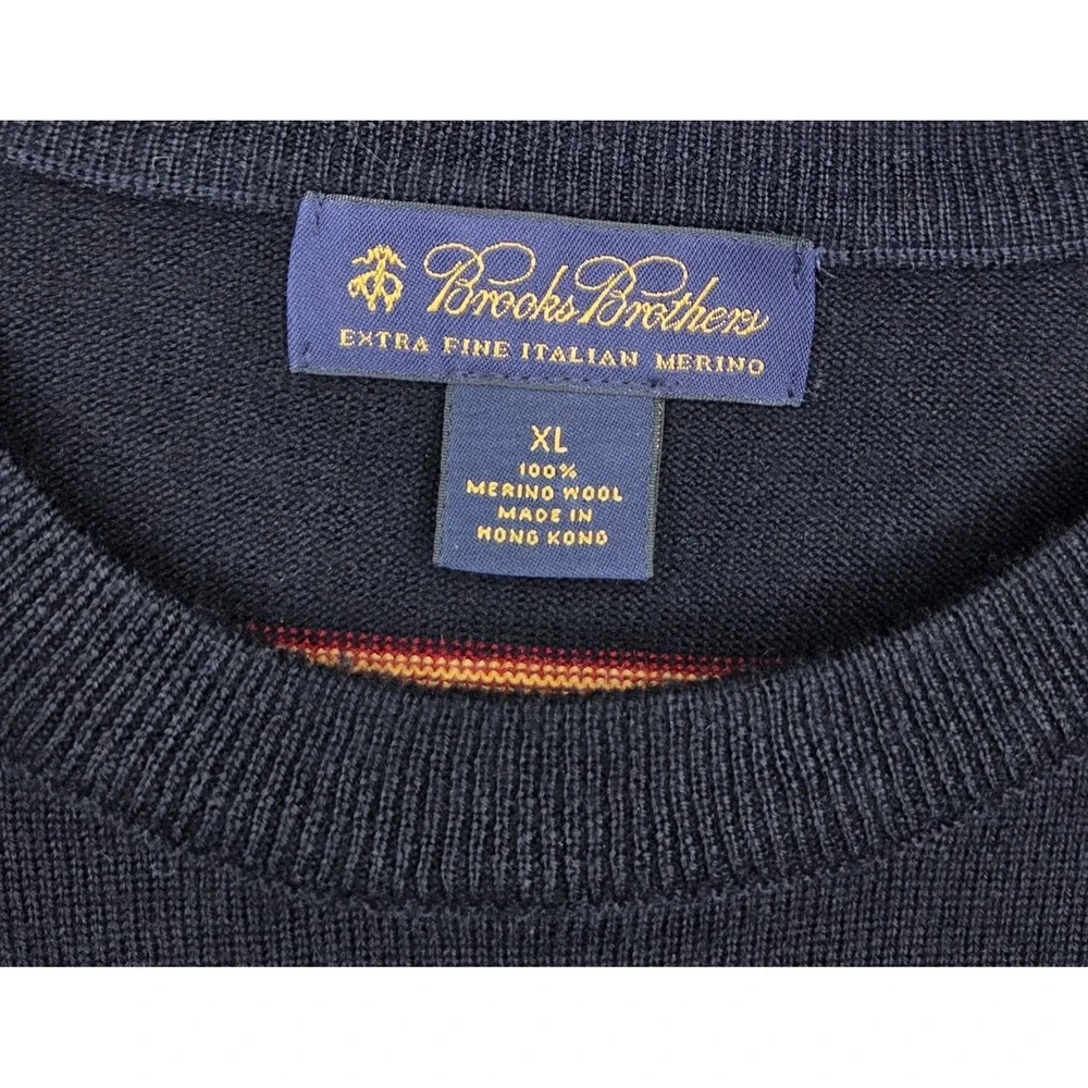 Brooks Brothers Extra Fine Italian Merino Wool Knit Sweater Navy Men's XL *Read
